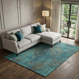8' X 10' Teal And Brown Abstract Washable Area Rug With UV Protection