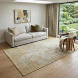 5' X 8' Wheat And Ivory Abstract Washable Area Rug With UV Protection