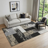 5' X 8' Black Ivory And Beige Geometric Washable Area Rug With UV Protection