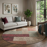 8' Coffee And Merlot Geometric Washable Round Rug With UV Protection