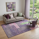 5' X 8' Purple Green And Pink Geometric Washable Area Rug With UV Protection