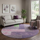 8' Purple Green And Pink Geometric Washable Round Rug With UV Protection