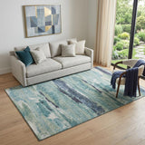 5' X 8' Artichoke Green Teal And Ivory Abstract Washable Area Rug With UV Protection