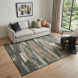 5' X 8' Charcoal Ivory And Copper Abstract Washable Area Rug With UV Protection