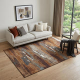 5' X 8' Copper Ivory And Gray Abstract Washable Area Rug With UV Protection