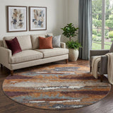 8' Copper Ivory And Gray Abstract Washable Round Rug With UV Protection