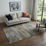 5' X 8' Graphite Gold And Blue Abstract Washable Area Rug With UV Protection
