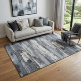 5' X 8' Gray And Ivory Abstract Washable Area Rug With UV Protection