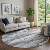 8' Gray And Ivory Abstract Washable Round Rug With UV Protection