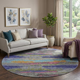 8' Lavender Pink And Orange Abstract Washable Round Rug With UV Protection