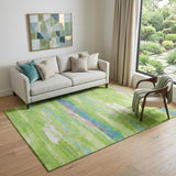 5' X 8' Lime Green Blue And Pink Abstract Washable Area Rug With UV Protection