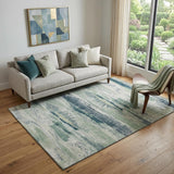 5' X 8' Mint Green Ivory And Blue Abstract Washable Area Rug With UV Protection