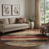 8' Coffee Burgundy And Beige Abstract Washable Round Rug With UV Protection