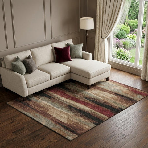 8' X 10' Coffee Burgundy And Beige Abstract Washable Area Rug With UV Protection