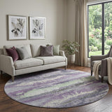 8' Purple And Ivory Abstract Washable Round Rug With UV Protection