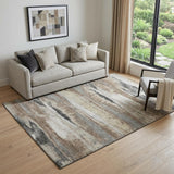 5' X 8' Taupe Beige And Brown Abstract Washable Area Rug With UV Protection