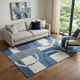 5' X 8' Blue And Ivory Geometric Washable Area Rug With UV Protection