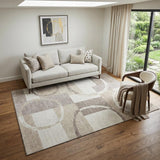 5' X 8' Ivory Beige And Taupe Geometric Washable Area Rug With UV Protection