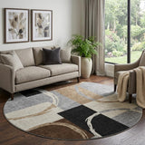 8' Pewter Gray And Black Geometric Washable Round Rug With UV Protection