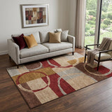 5' X 8' Wheat Burgundy And Gray Geometric Washable Area Rug With UV Protection