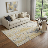 5' X 8' Gold Ivory And Gray Abstract Washable Area Rug With UV Protection