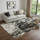 5' X 8' Black And Ivory Abstract Washable Area Rug With UV Protection