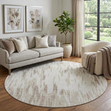 8' Ivory And Beige Abstract Washable Round Rug With UV Protection
