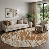 8' Rust And Ivory Abstract Washable Round Rug With UV Protection