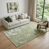 5' X 8' Artichoke Green And Ivory Abstract Washable Area Rug With UV Protection