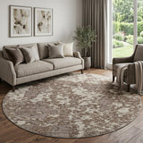 8' Brown And Beige Abstract Washable Round Rug With UV Protection