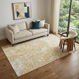 5' X 8' Gold And Ivory Abstract Washable Area Rug With UV Protection