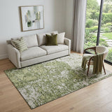 5' X 8' Olive Green And Ivory Abstract Washable Area Rug With UV Protection