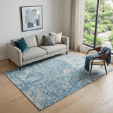 5' X 8' Teal And Silver Abstract Washable Area Rug With UV Protection