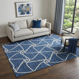 5' X 8' Blue And Ivory Geometric Washable Area Rug With UV Protection