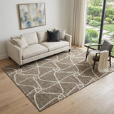 5' X 8' Brown And Ivory Geometric Washable Area Rug With UV Protection