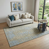 5' X 8' Beige And Blue Abstract Washable Area Rug With UV Protection
