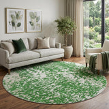 8' Emerald And Ivory Abstract Washable Round Rug With UV Protection