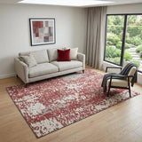 5' X 8' Burgundy Ivory And Gray Abstract Washable Area Rug With UV Protection