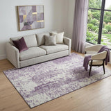 5' X 8' Lavender And Ivory Abstract Washable Area Rug With UV Protection