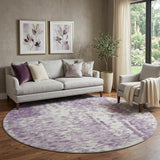 8' Lavender And Ivory Abstract Washable Round Rug With UV Protection