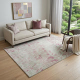 5' X 8' Pink And Ivory Abstract Washable Area Rug With UV Protection
