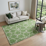 5' X 8' Green Ivory And Gray Geometric Washable Area Rug With UV Protection