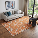 5' X 8' Orange Ivory And Gray Geometric Washable Area Rug With UV Protection