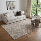 5' X 8' Taupe Beige And Brown Geometric Washable Area Rug With UV Protection