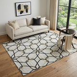 5' X 8' White Black And Gold Geometric Washable Area Rug With UV Protection