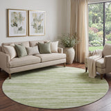 8' Artichoke Green And Ivory Striped Washable Round Rug With UV Protection