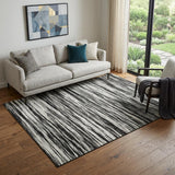 5' X 8' Black And Ivory Striped Washable Area Rug With UV Protection