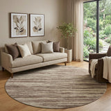8' Brown And Beige Striped Washable Round Rug With UV Protection