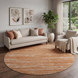 8' Copper And Rust Striped Washable Round Rug With UV Protection