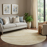 8' Gold And Beige Striped Washable Round Rug With UV Protection